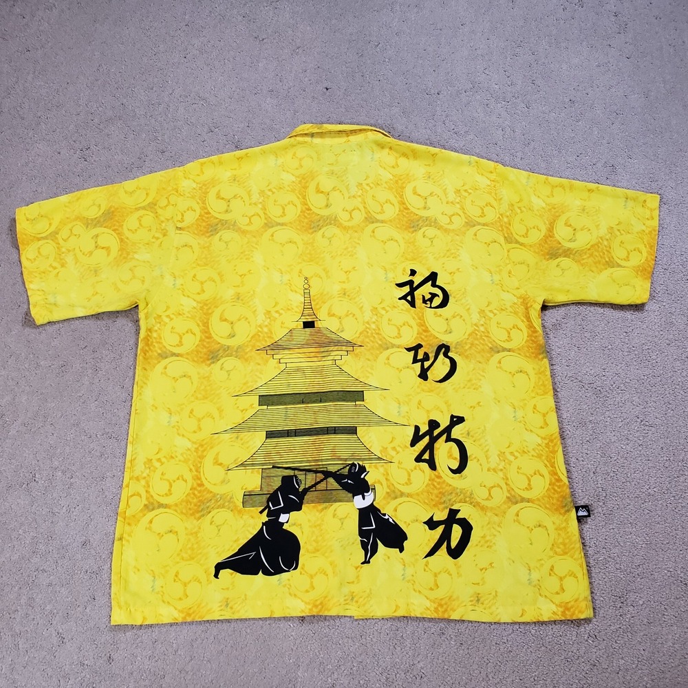 Vintage Y2K Shirt Men‎ XXL Yellow Hawaiian Samurai First Down Southern Rim